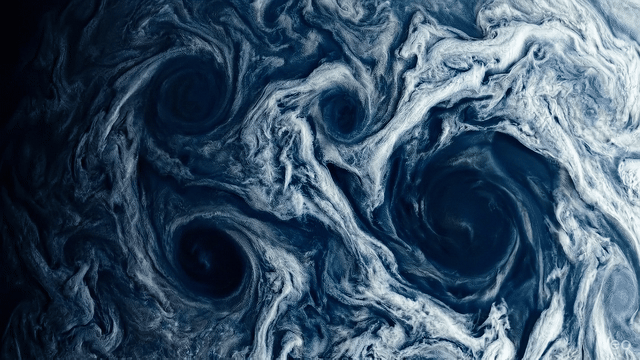 Cinematic view of Jupiter's swirling atmosphere