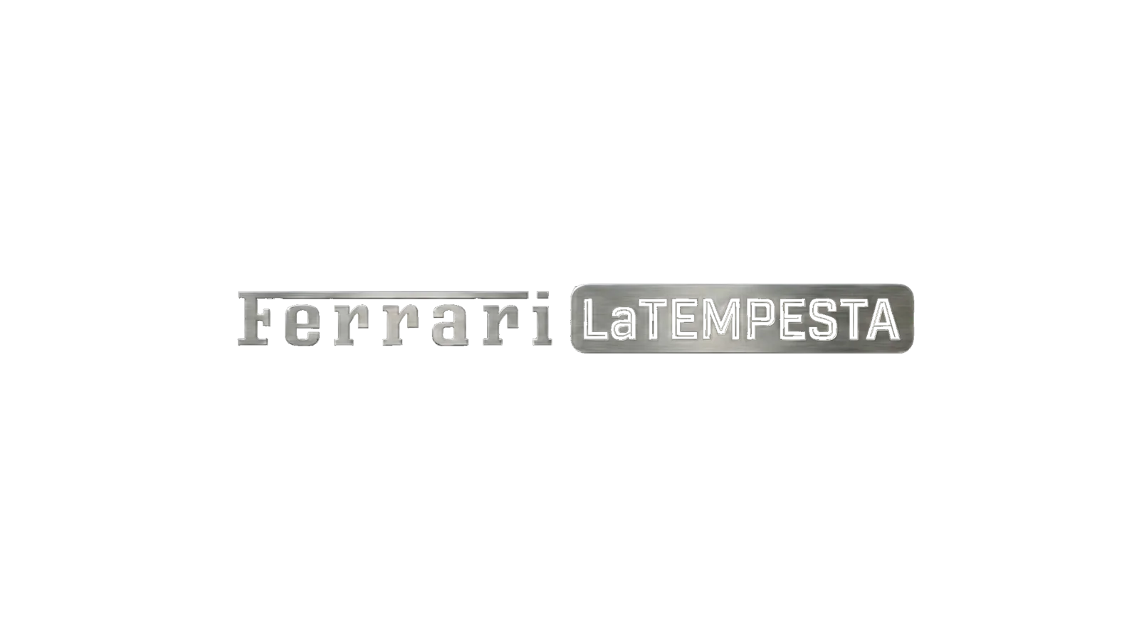 End card reading Ferrari La Tempesta in chrome badge lettering