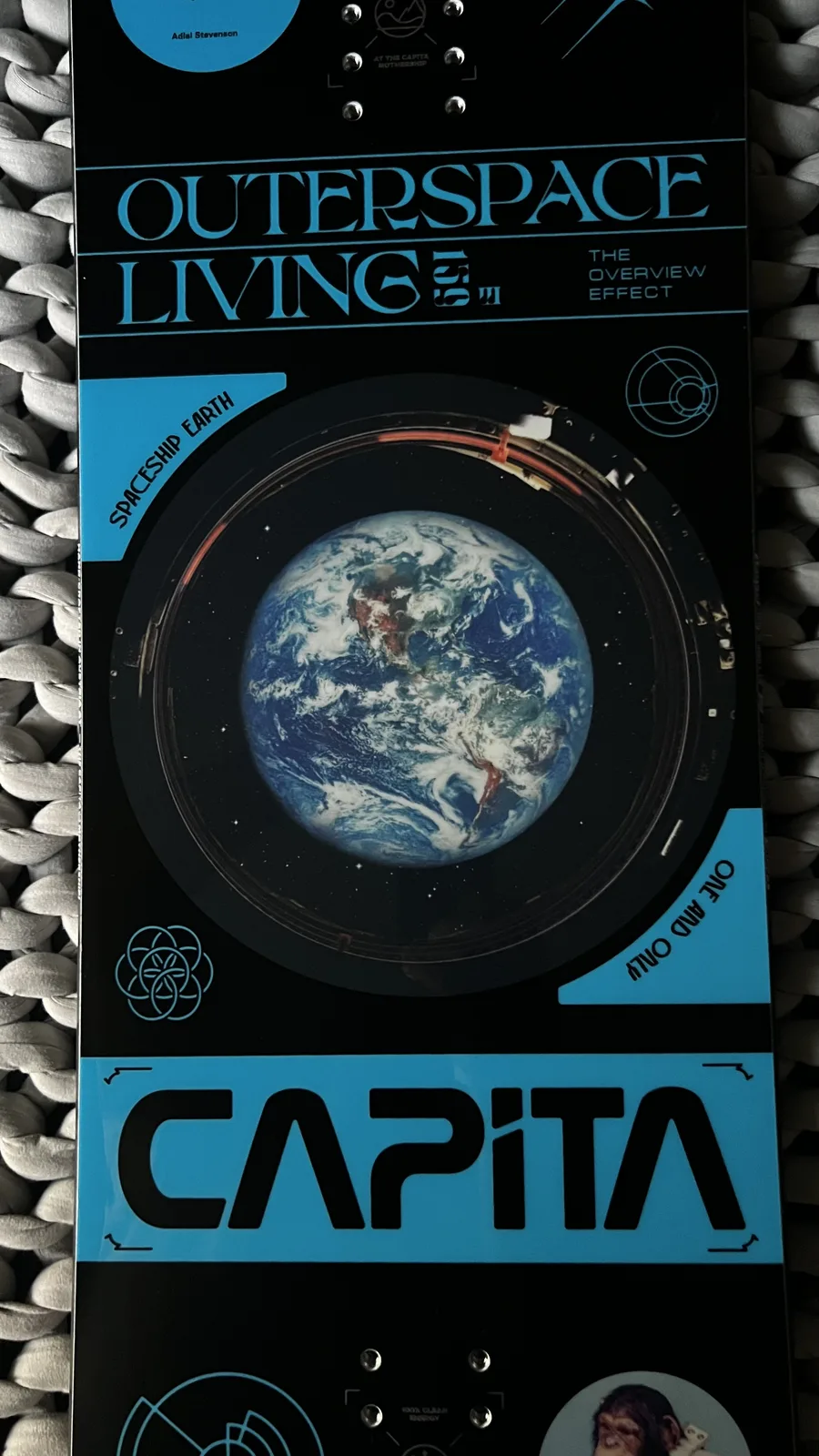 The Earth porthole graphic on the Capita Outerspace Living deck