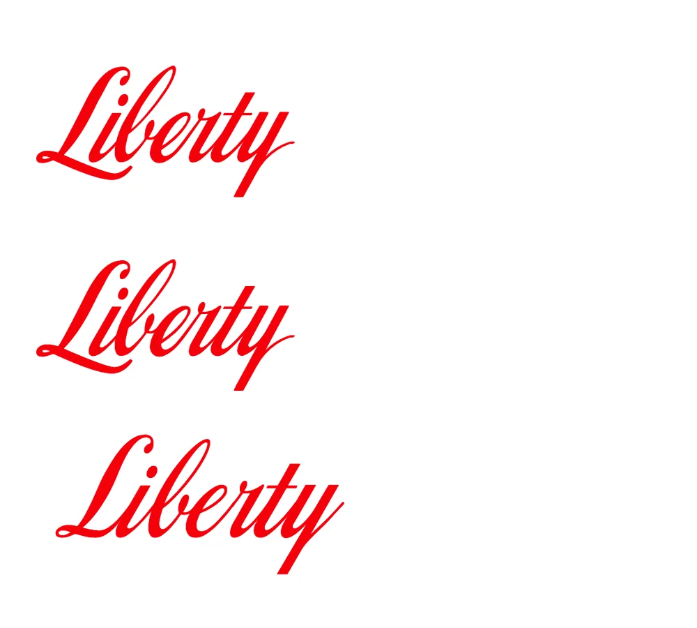 The word Liberty set three times in three different Spencerian script fonts